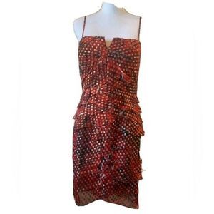 NWT CHETTA B Silk Dress. Vintage.  Red and Gold. Size 10